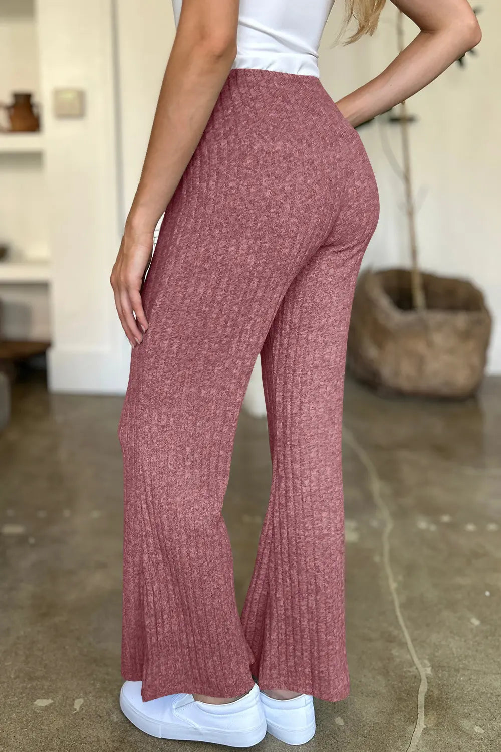 Ribbed High Waist Flare Pants Trendsi