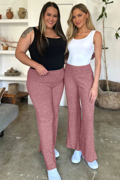 Ribbed High Waist Flare Pants Trendsi