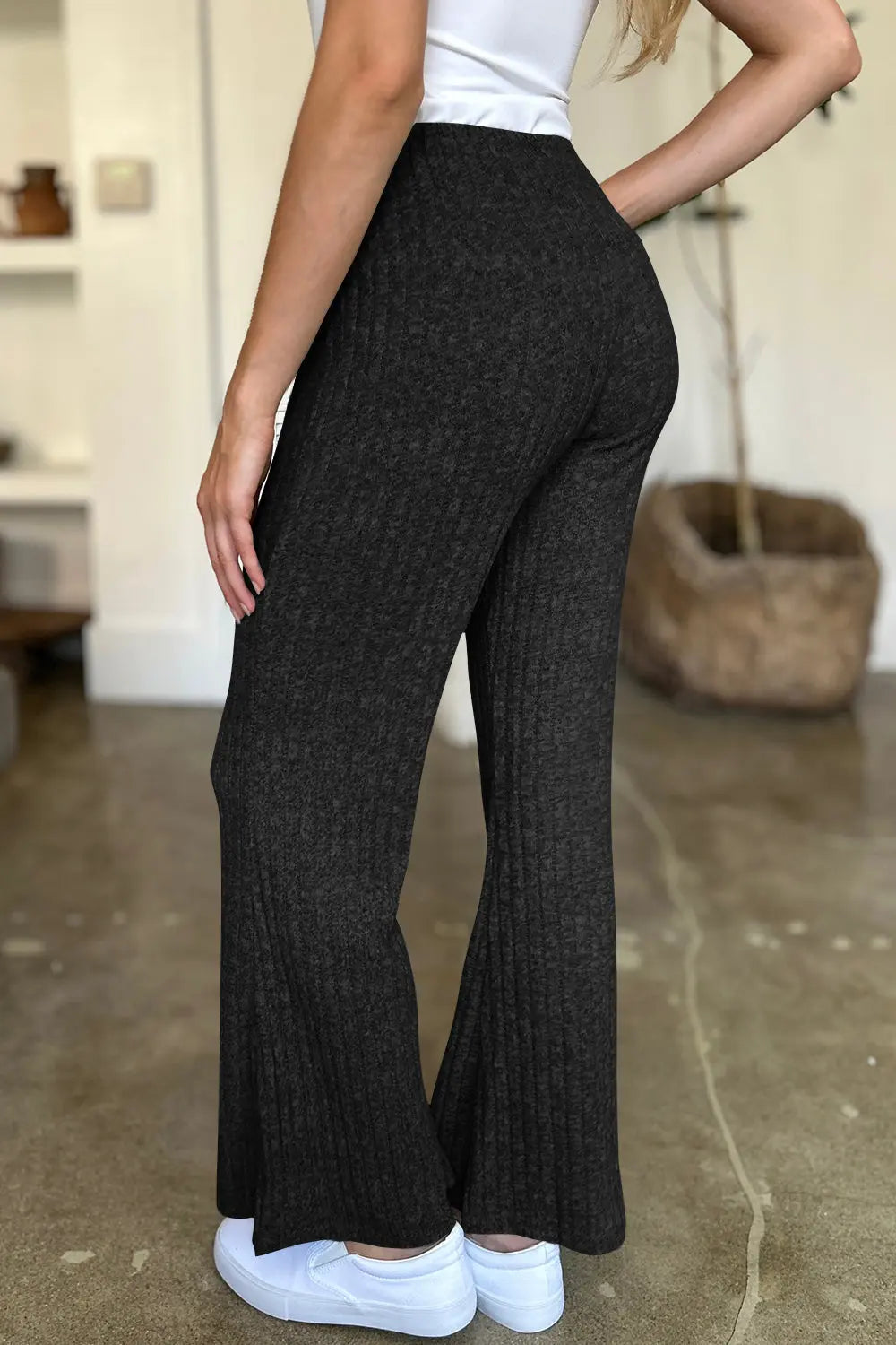 Ribbed High Waist Flare Pants Trendsi