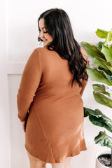 Ribbed Long Sleeve Dress With Slit Detail In Pumpkin Spice Kiwidrop
