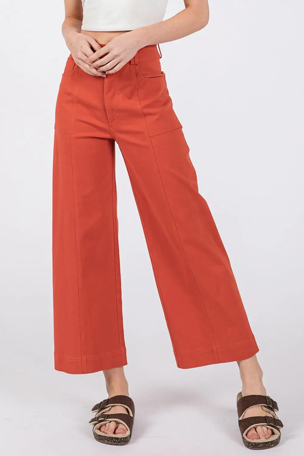 SAGE + FIG Wide Leg Cropped Pants Trendsi