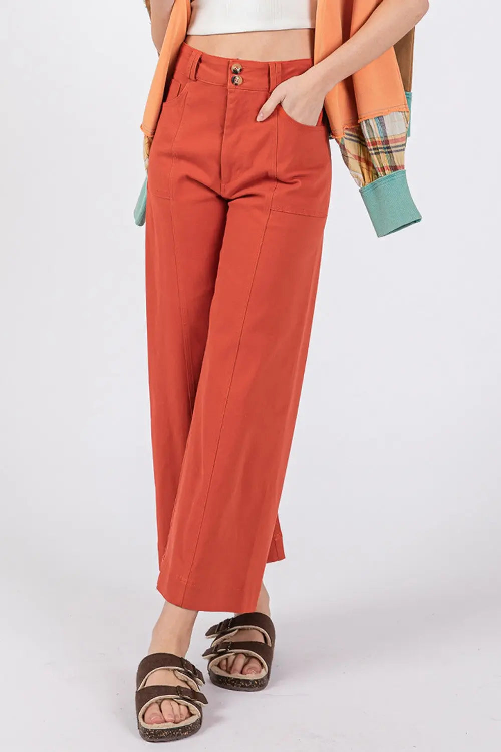 SAGE + FIG Wide Leg Cropped Pants Trendsi