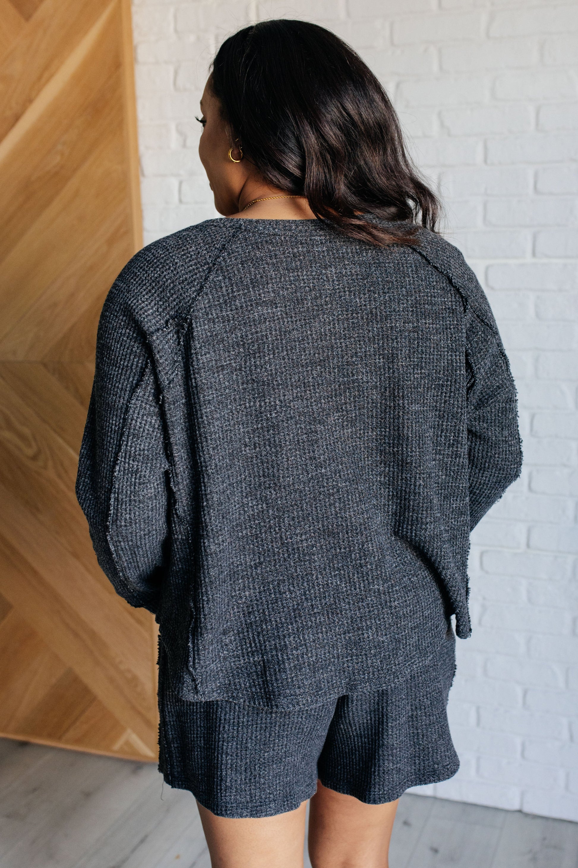 Set Process Mineral Wash Waffle Knit Set in Black Ave Shops