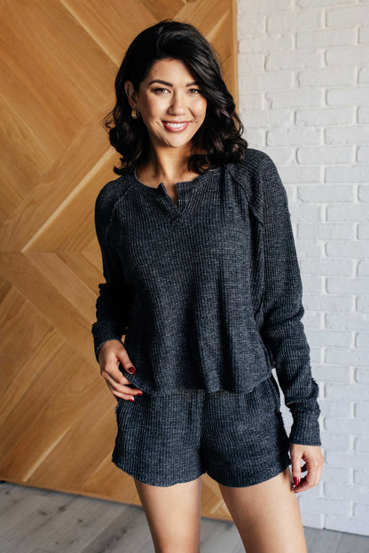 Set Process Mineral Wash Waffle Knit Set in Black Ave Shops