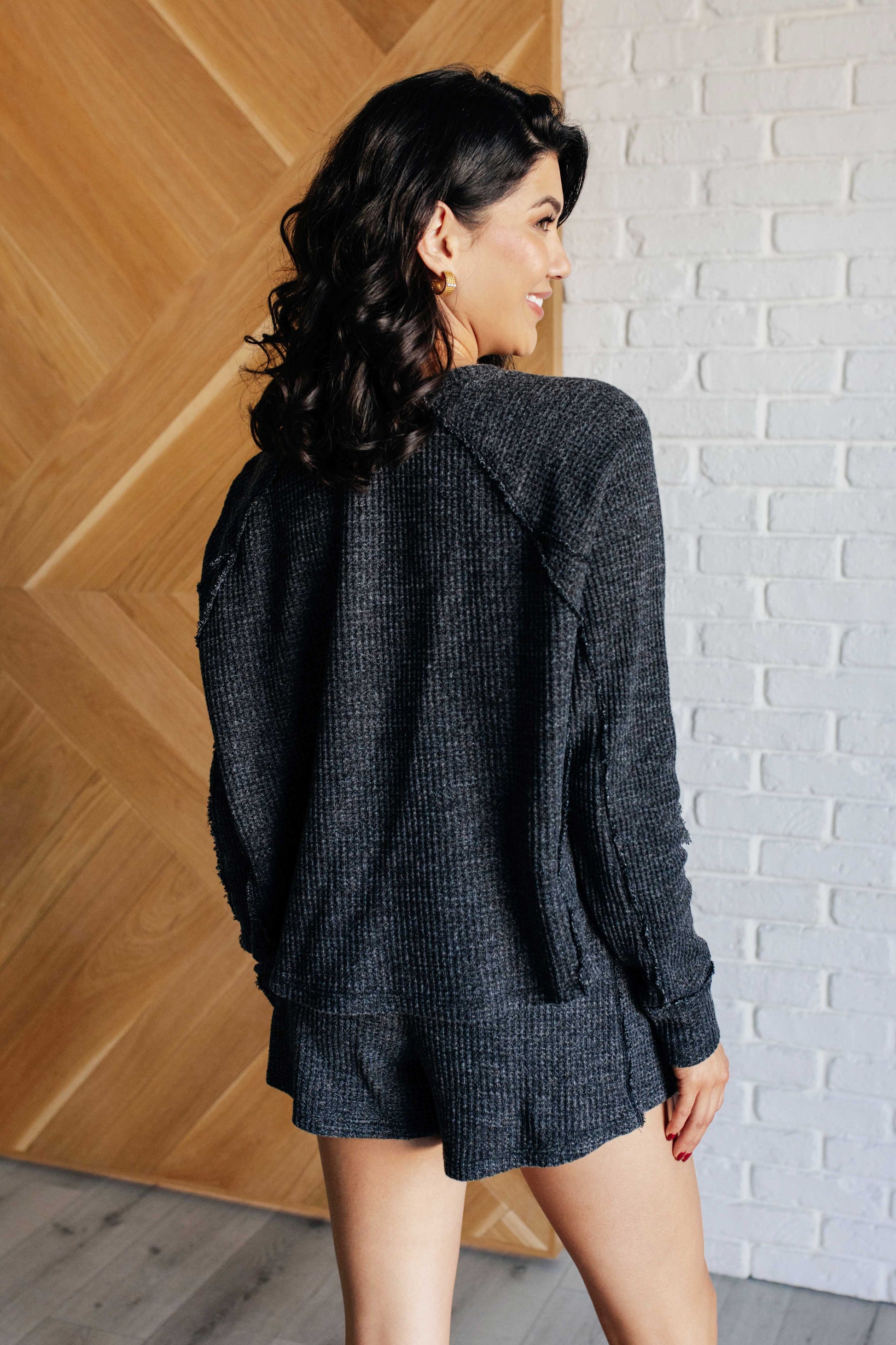 Set Process Mineral Wash Waffle Knit Set in Black Ave Shops
