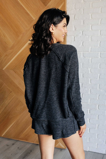 Set Process Mineral Wash Waffle Knit Set in Black Ave Shops