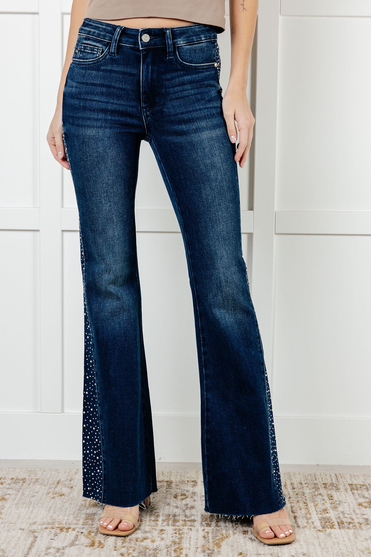 Shannon Mid Rise Rhinestone Detail Flare Jeans Ave Shops