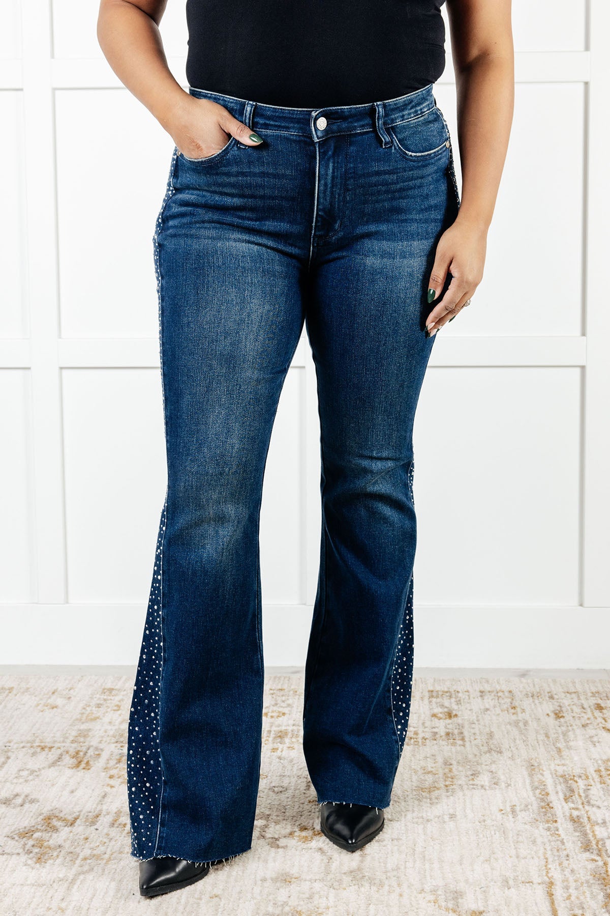 Shannon Mid Rise Rhinestone Detail Flare Jeans Ave Shops