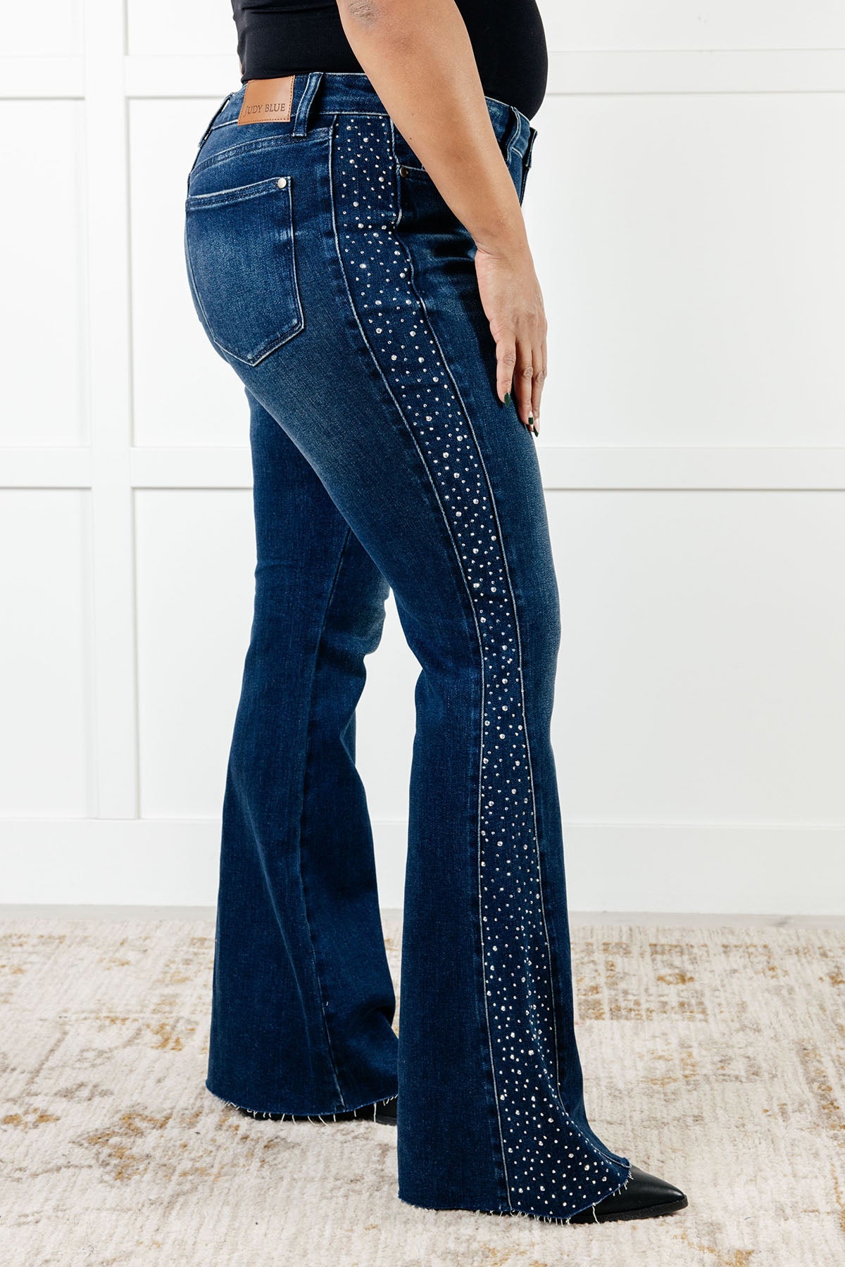 Shannon Mid Rise Rhinestone Detail Flare Jeans Ave Shops