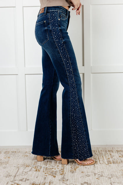 Shannon Mid Rise Rhinestone Detail Flare Jeans Ave Shops