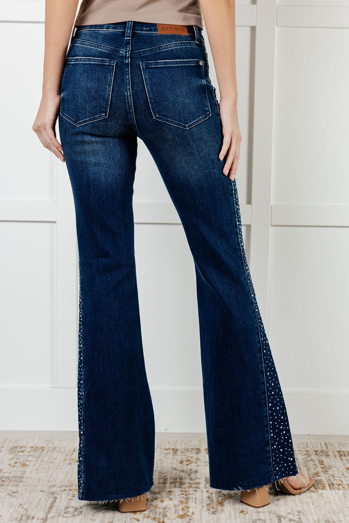 Shannon Mid Rise Rhinestone Detail Flare Jeans Ave Shops