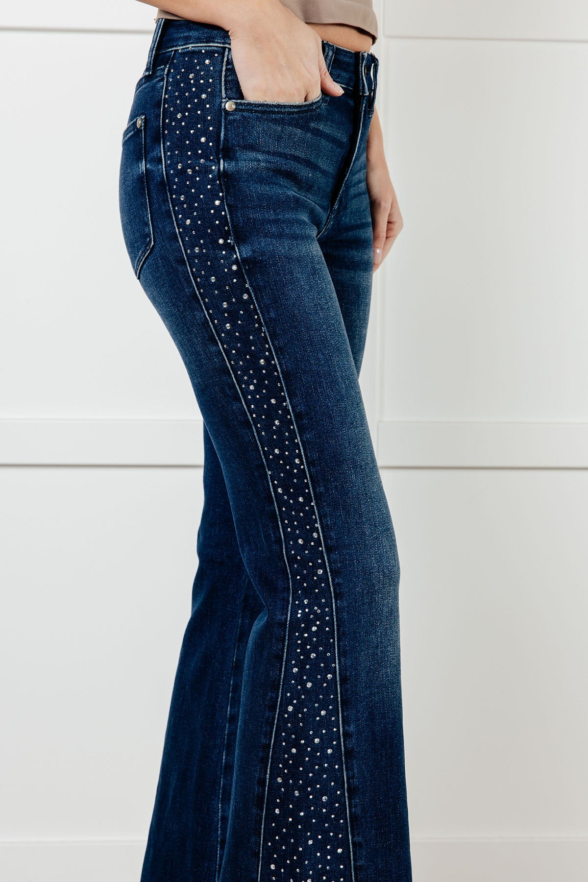 Shannon Mid Rise Rhinestone Detail Flare Jeans Ave Shops