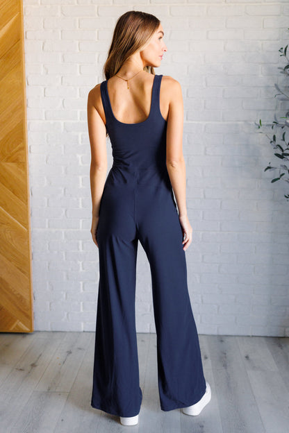 Shavasana Everyday Wide Leg Jumpsuit in Navy Ave Shops