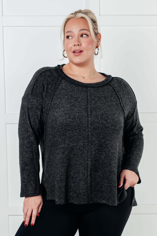 Simple Silhouette Brushed Hacci Sweater in Black Ave Shops