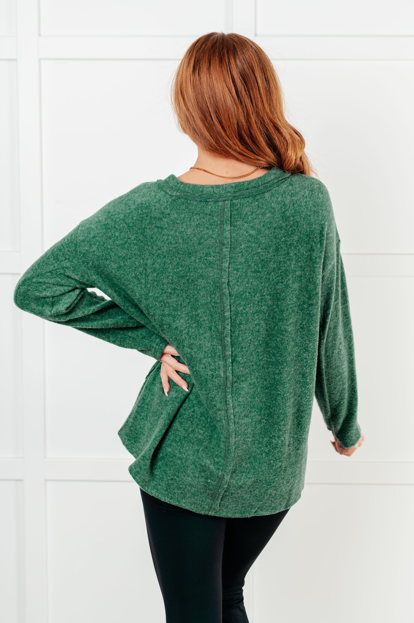 Simple Silhouette Brushed Hacci Sweater in Dark Green Ave Shops