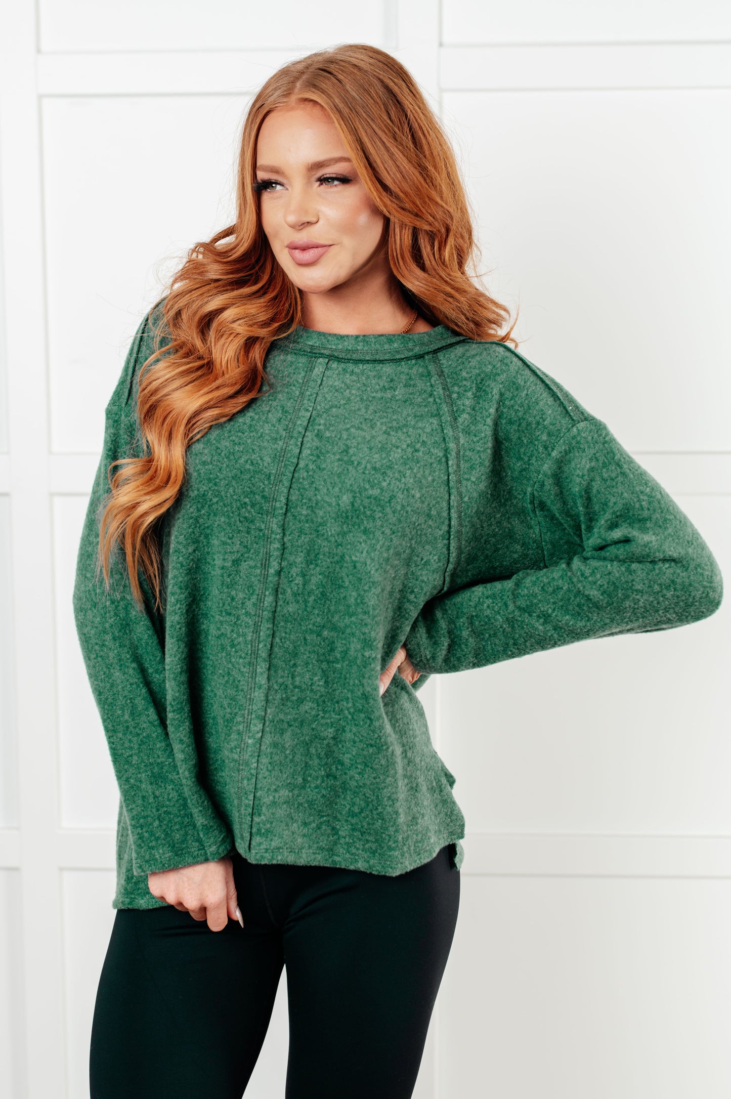 Simple Silhouette Brushed Hacci Sweater in Dark Green Ave Shops