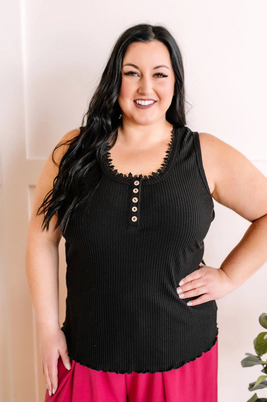 Sleeveless Button Top With Crochet Detail In Black American Boutique Drop Ship