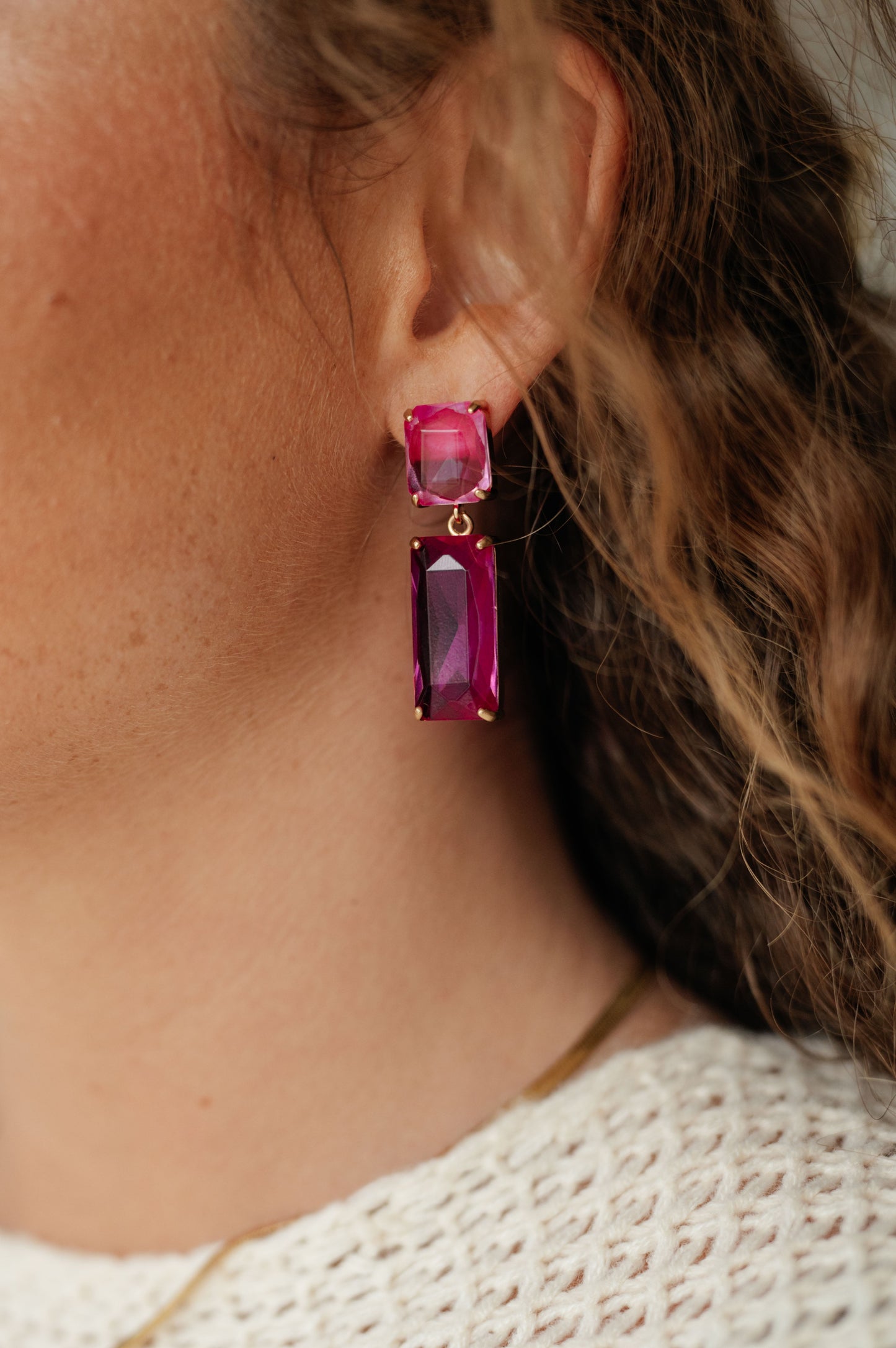 Sparkly Spirit Rectangle Crystal Earrings in Pink Ave Shops