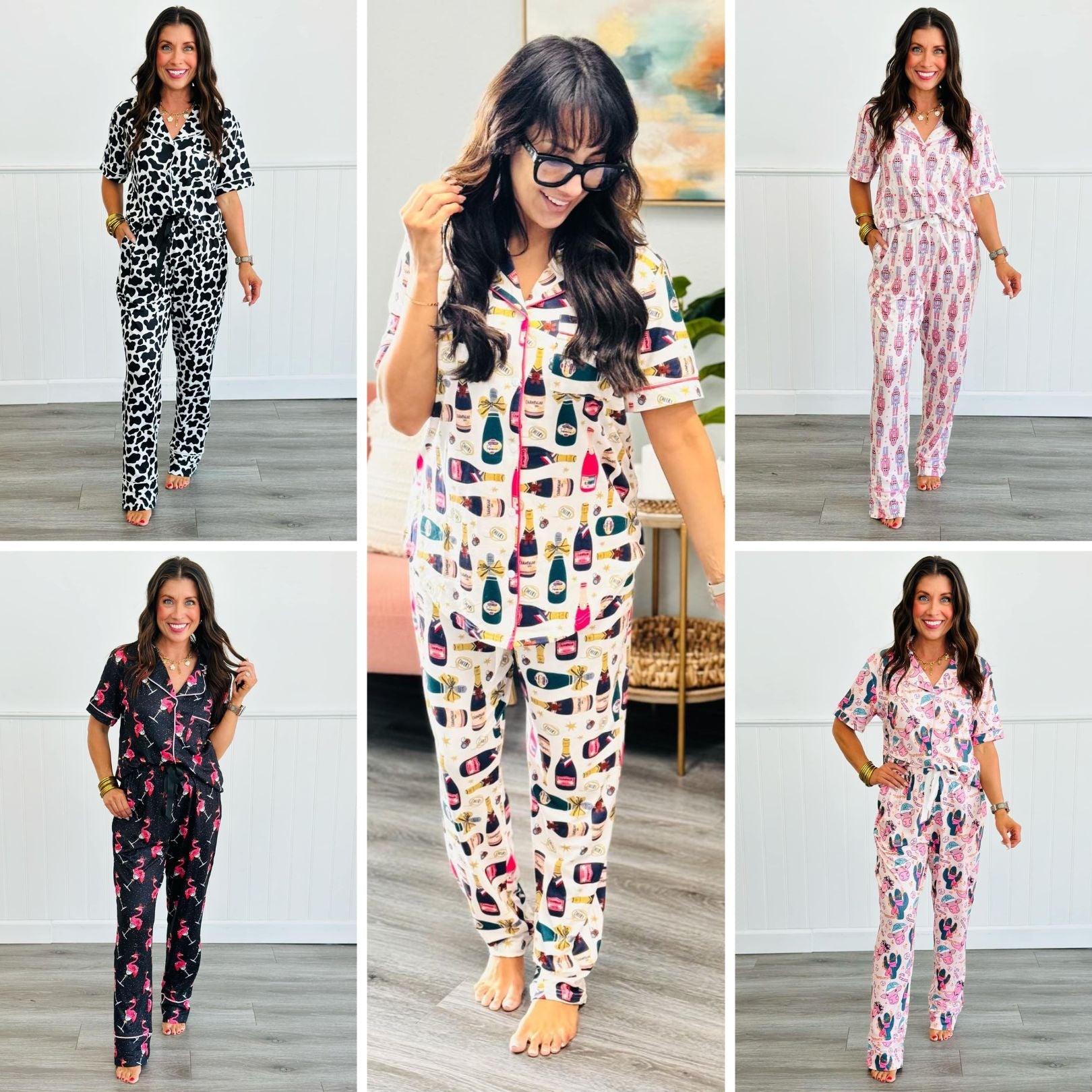 PREORDER: Button Front Pajama Set in Five Prints Ave Shops