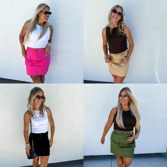 PREORDER: Carly Cargo Skirt in Assorted Colors Ave Shops