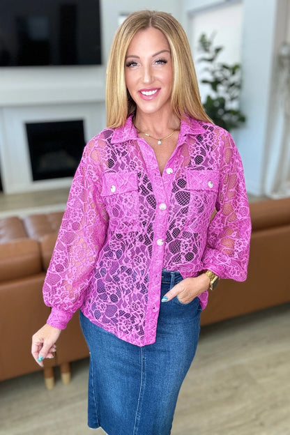 Stick Together Lace Button Up in Magenta Ave Shops