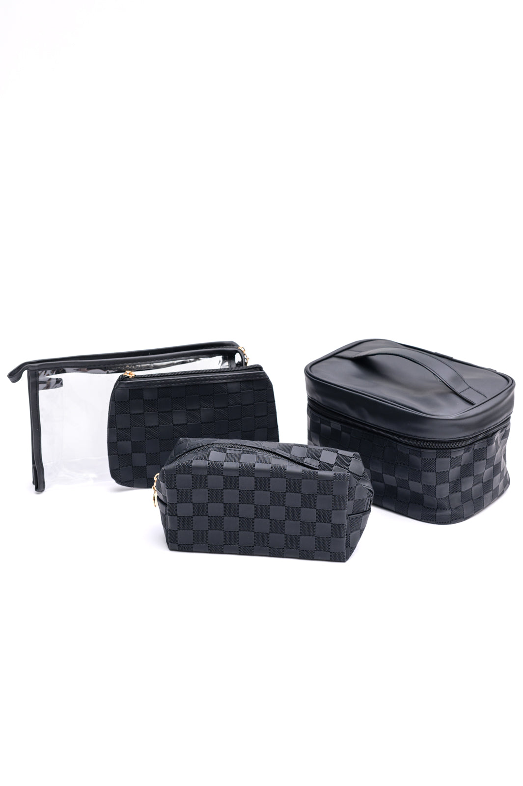 Subtly Checked Cosmetic Bags set of 4 in Black Ave Shops