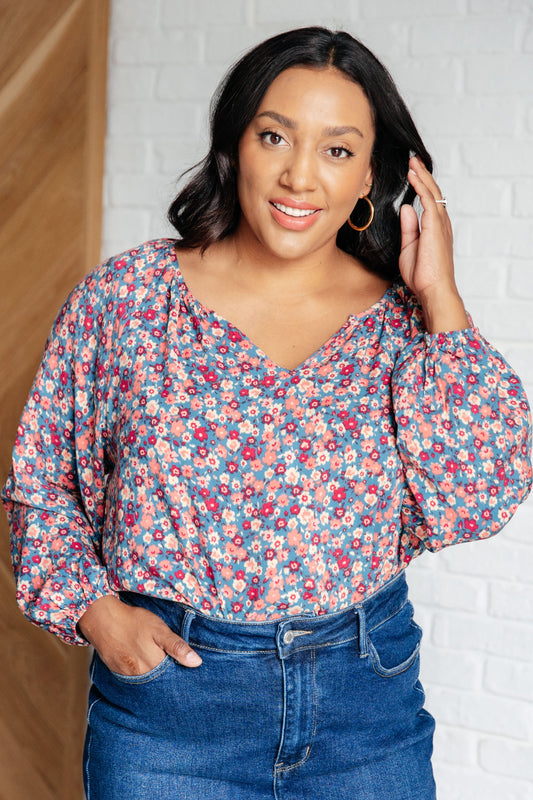 Sunday Brunch Blouse in Denim Floral Ave Shops