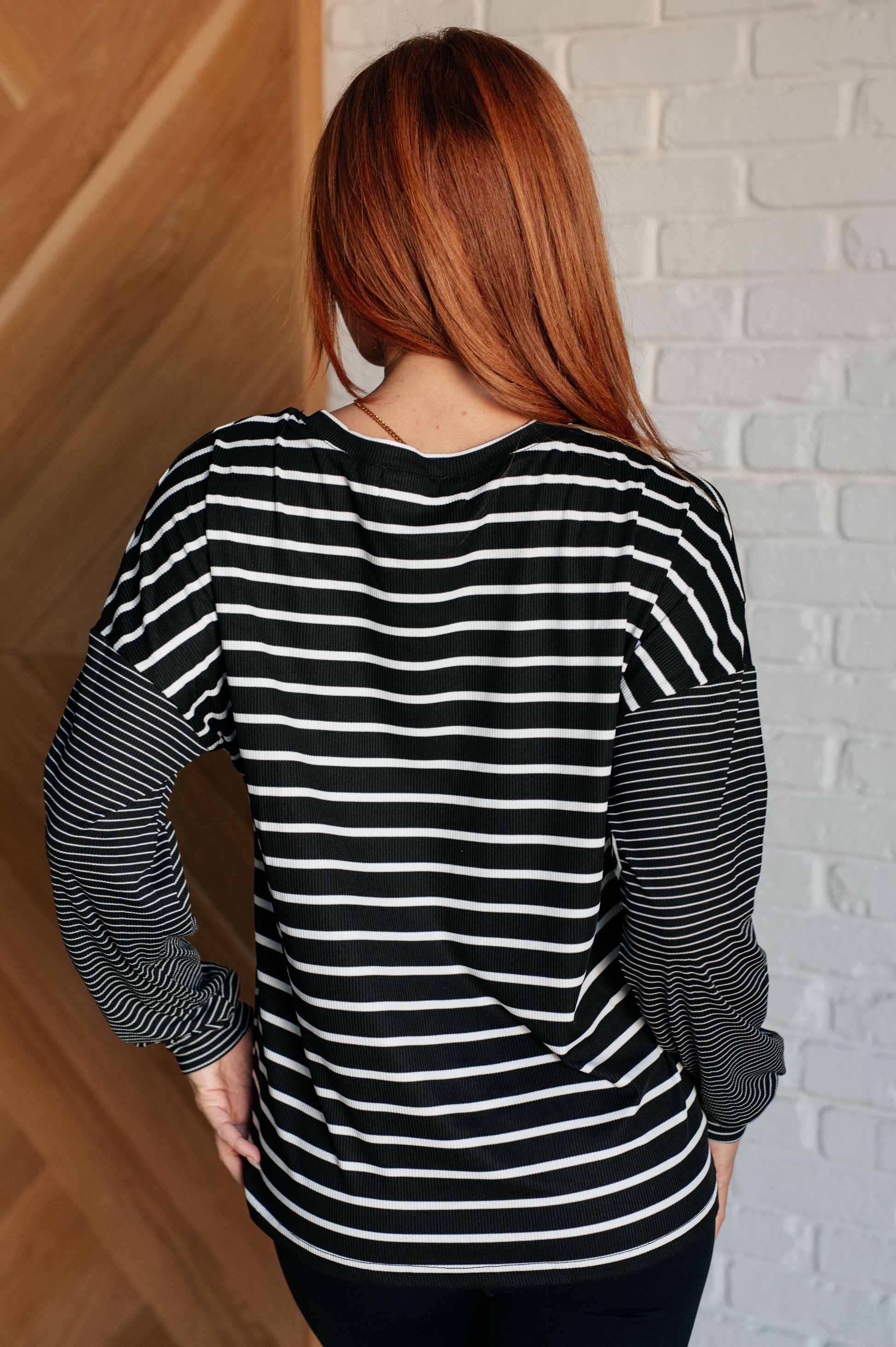 Super Clever Patchwork Striped Top in Black Ave Shops