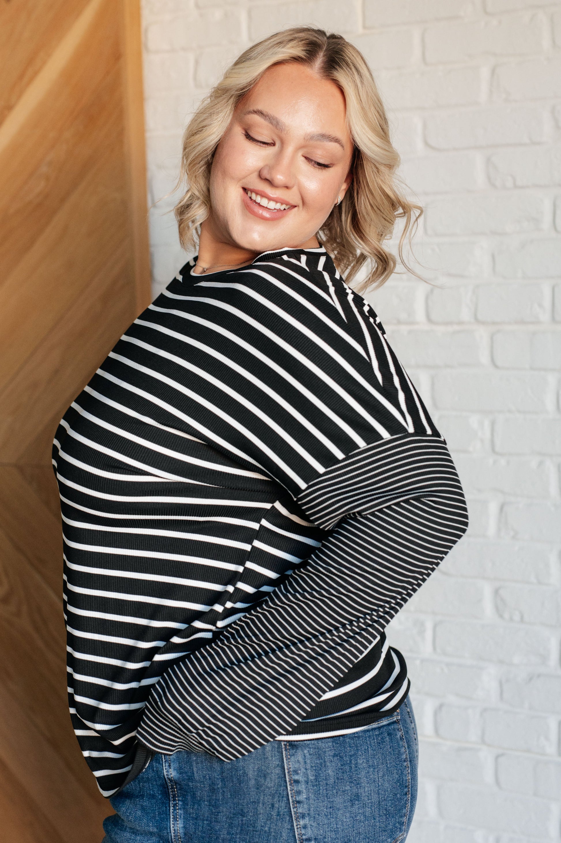 Super Clever Patchwork Striped Top in Black Ave Shops