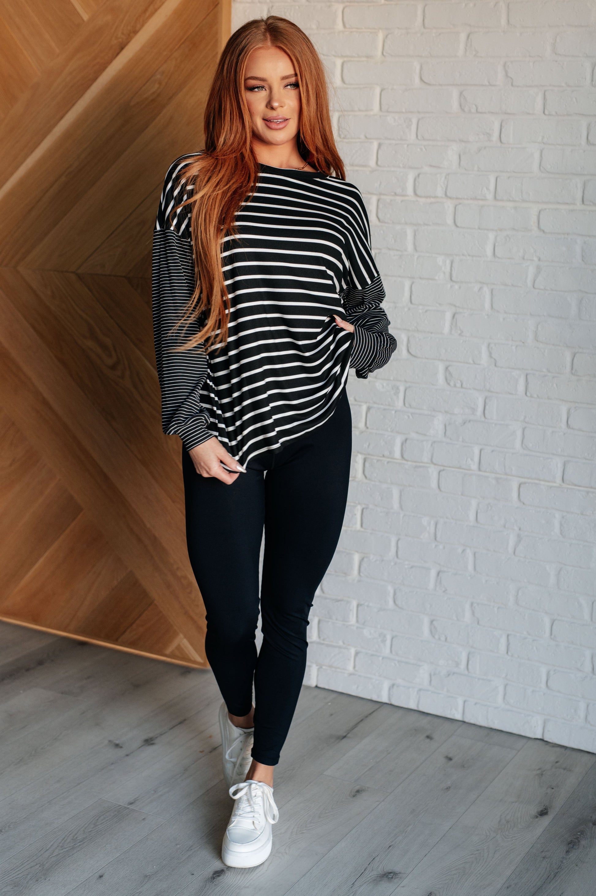 Super Clever Patchwork Striped Top in Black Ave Shops