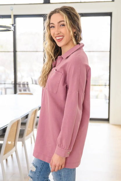 Sweet Crush Collar Pullover in Mauve Ave Shops