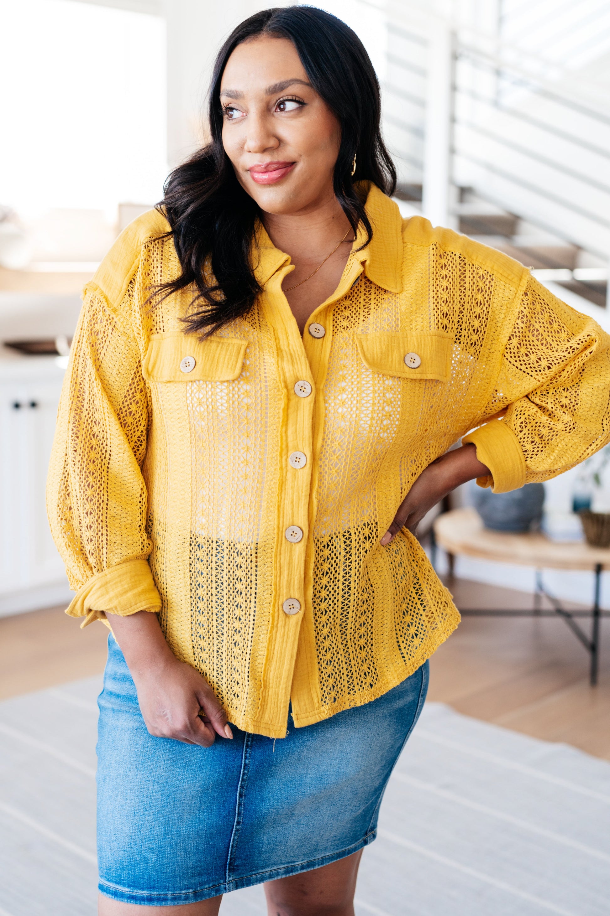 Sweeter Than Nectar Lace Button Down in Honey Ave Shops