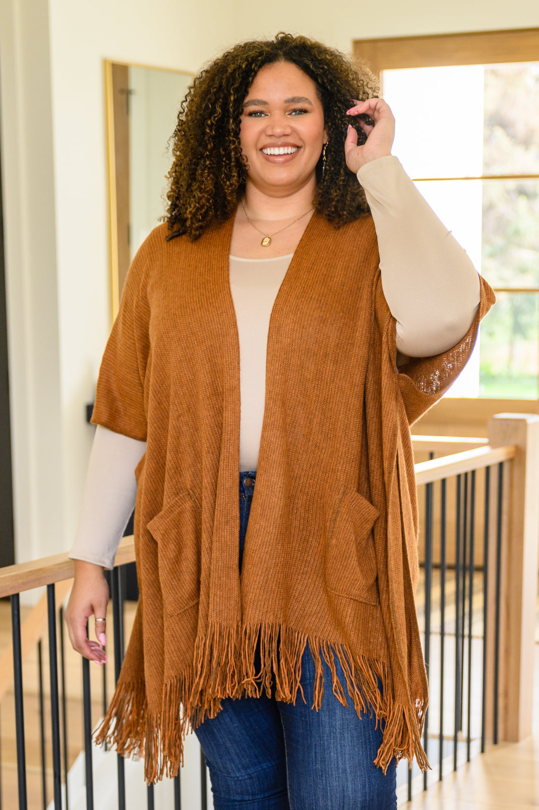 Tell My Story Rib Knit Kimono In Camel Ave Shops