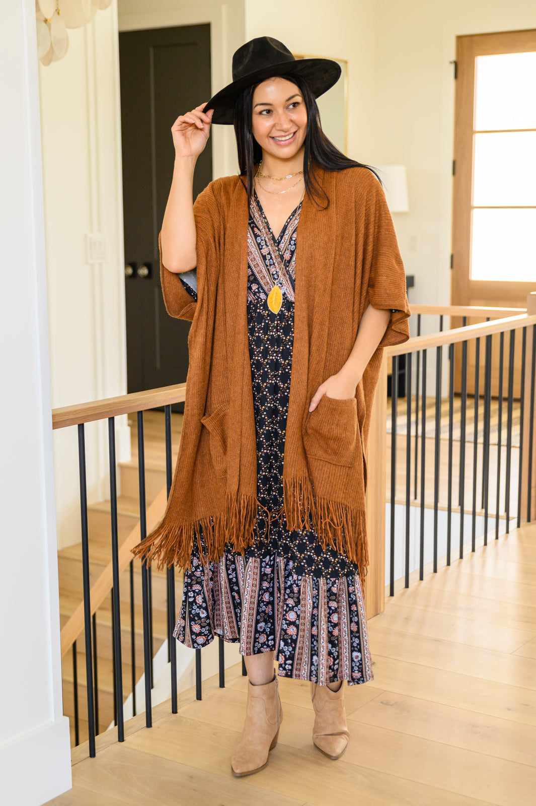 Tell My Story Rib Knit Kimono In Camel Ave Shops