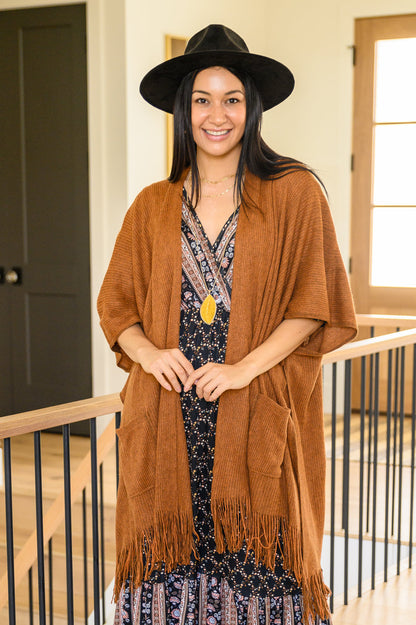 Tell My Story Rib Knit Kimono In Camel Ave Shops