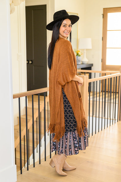 Tell My Story Rib Knit Kimono In Camel Ave Shops