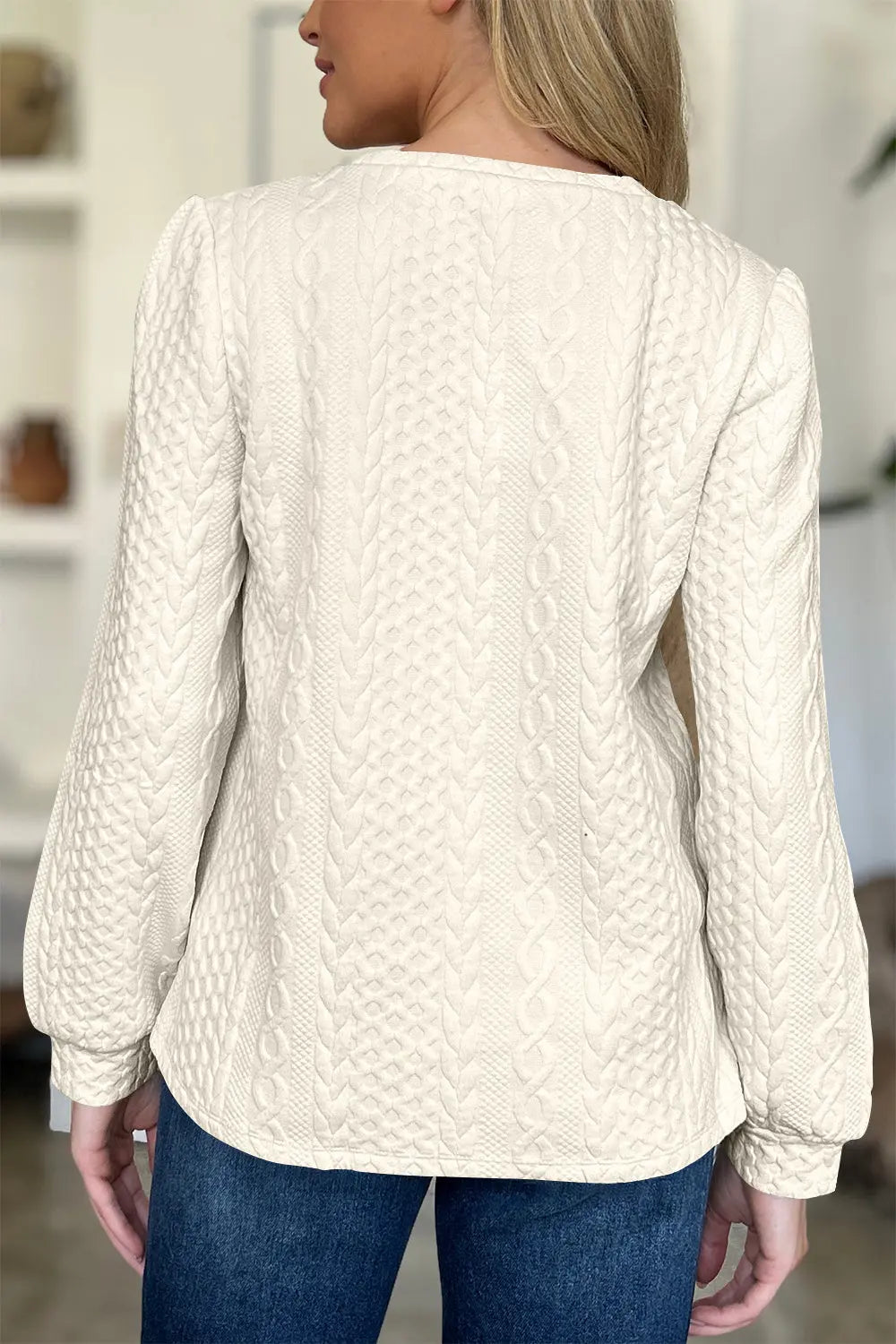 Textured Round Neck Long Sleeve Sweatshirt Trendsi