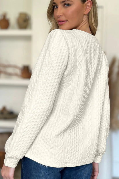 Textured Round Neck Long Sleeve Sweatshirt Trendsi