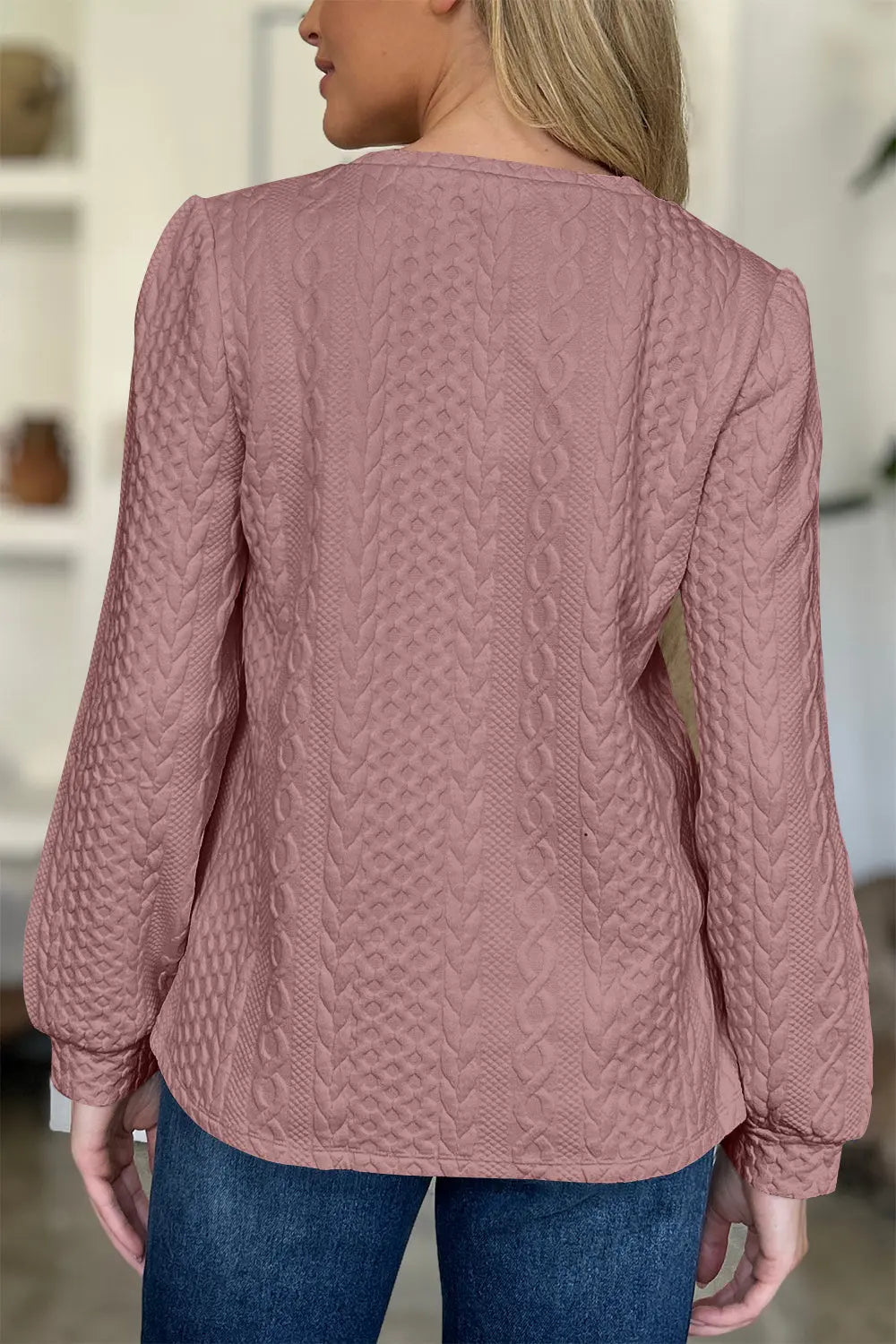 Textured Round Neck Long Sleeve Sweatshirt Trendsi