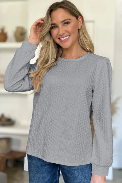 Textured Round Neck Long Sleeve Sweatshirt Trendsi