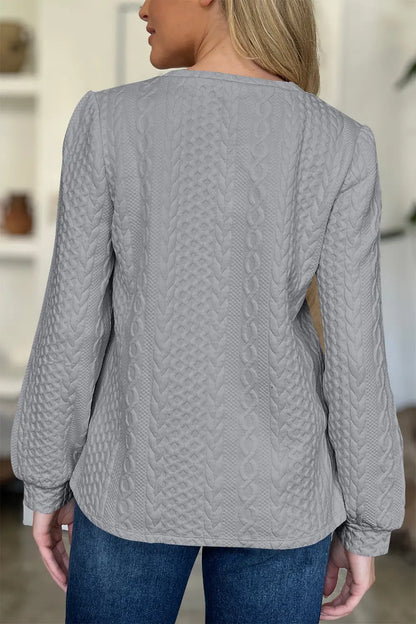 Textured Round Neck Long Sleeve Sweatshirt Trendsi