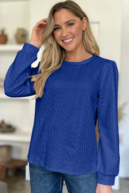 Textured Round Neck Long Sleeve Sweatshirt Trendsi