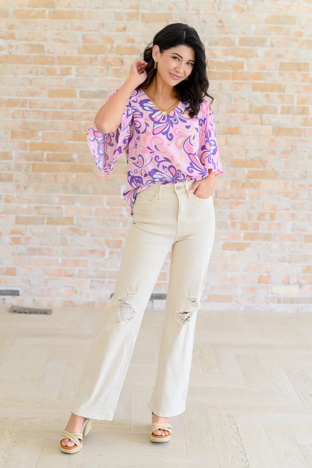 The Tropics V-Neck Top in Blush Multi Ave Shops