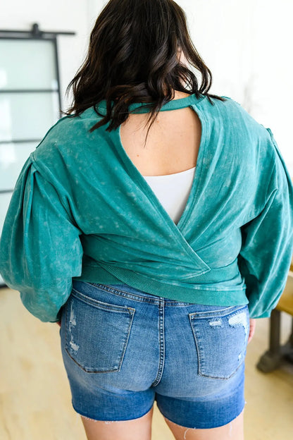 Tied Up In Cuteness Mineral Wash Sweater in Teal Ave Shops