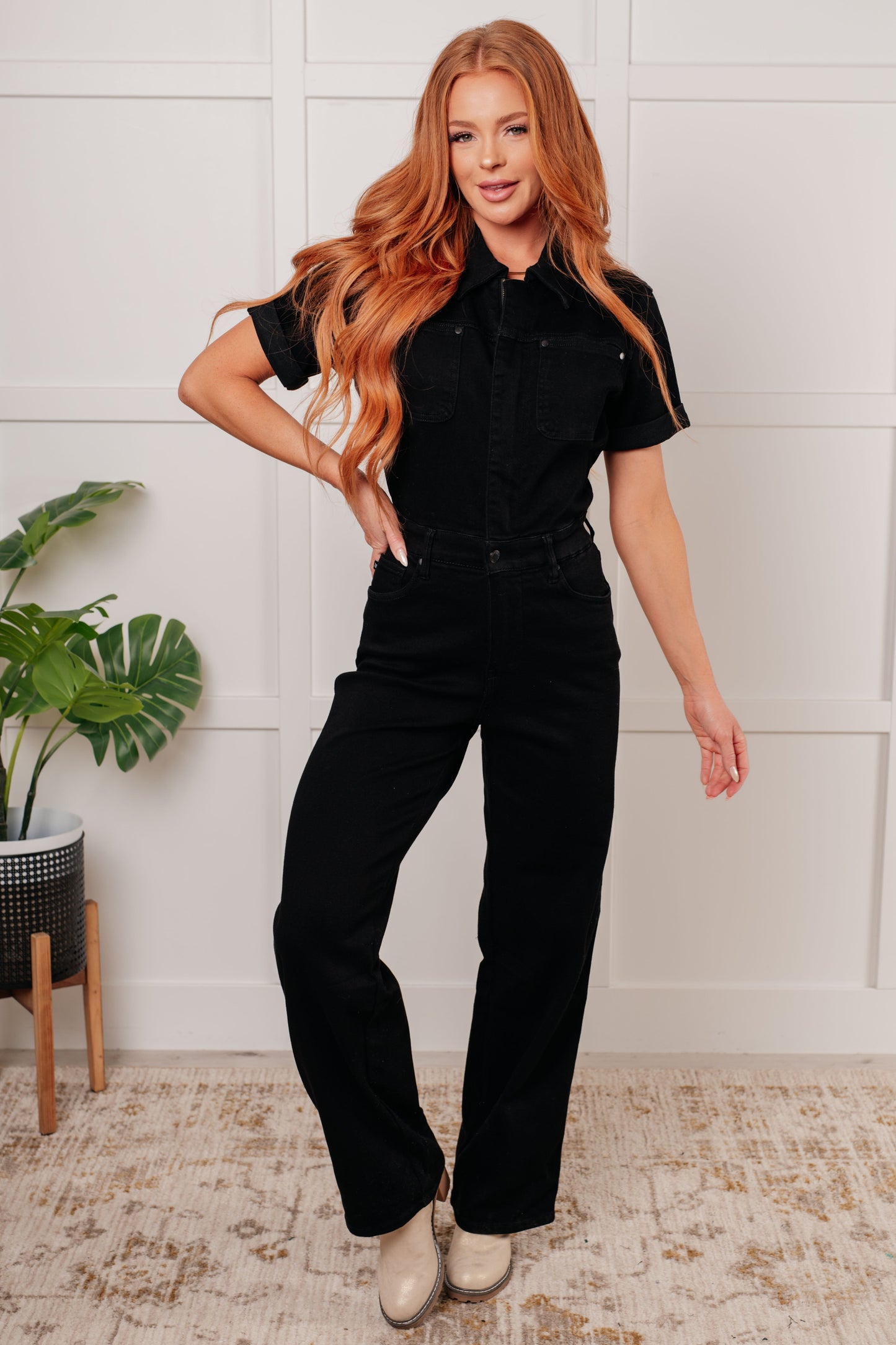 Tilda Short Sleeve Control Top Denim Jumpsuit Ave Shops