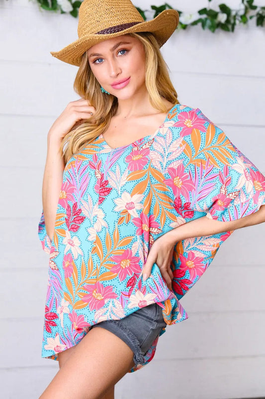 Multicolor Tropical Floral Print Woven Top