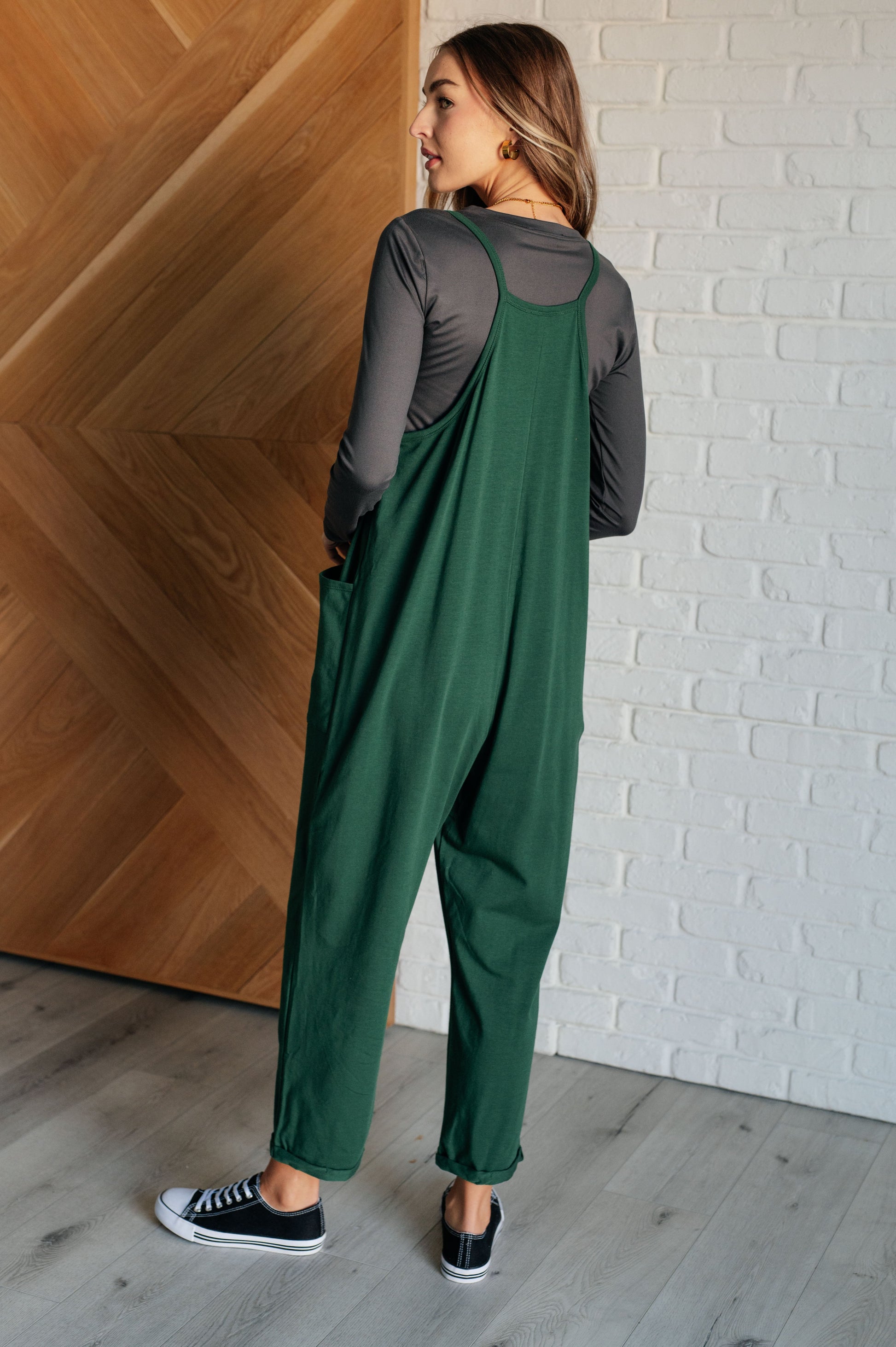 Totally Me Spaghetti Strap Jumpsuit in Dark Green Ave Shops