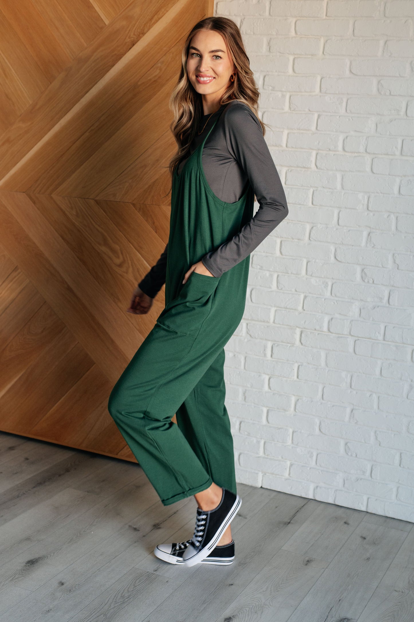 Totally Me Spaghetti Strap Jumpsuit in Dark Green Ave Shops