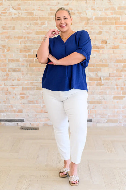 Up For Anything V-Neck Blouse in Navy Ave Shops