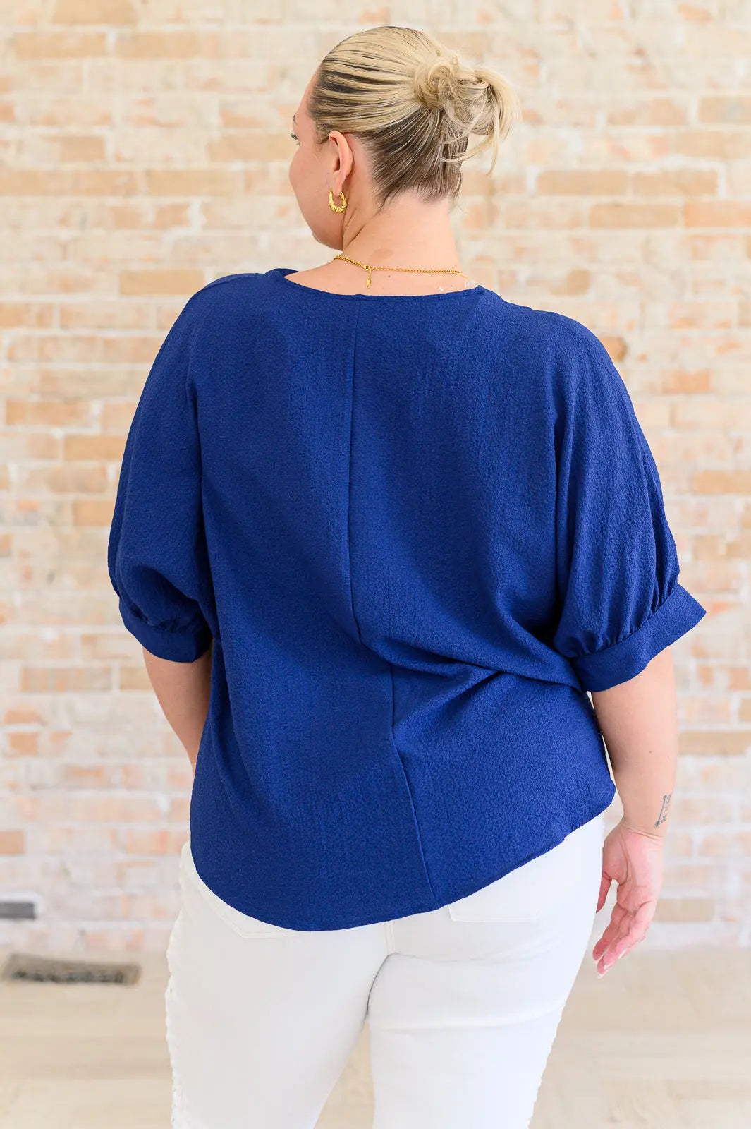 Up For Anything V-Neck Blouse in Navy Ave Shops